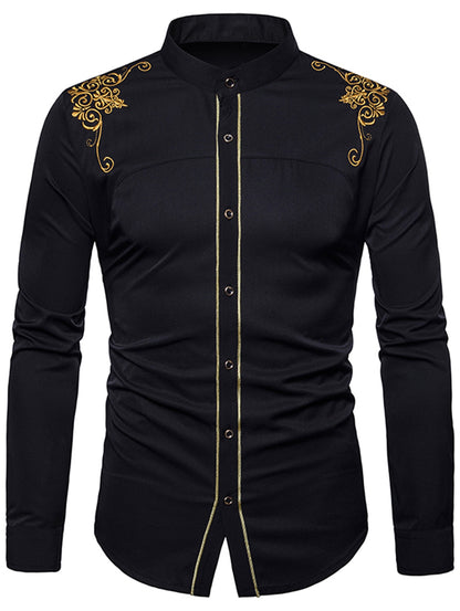 Men's Turndown Collar Embroidered Design Slim Fit Shirt