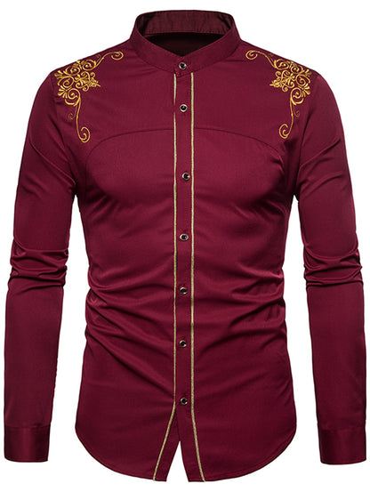 Men's Turndown Collar Embroidered Design Slim Fit Shirt