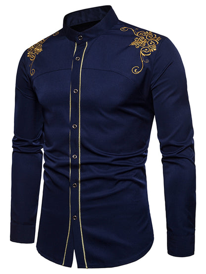 Men's Turndown Collar Embroidered Design Slim Fit Shirt