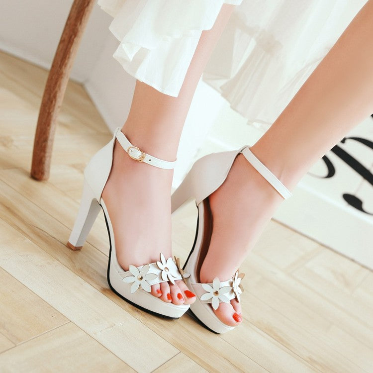 Women's Solid Color Flora Round Toe High Heel Platform Sandals