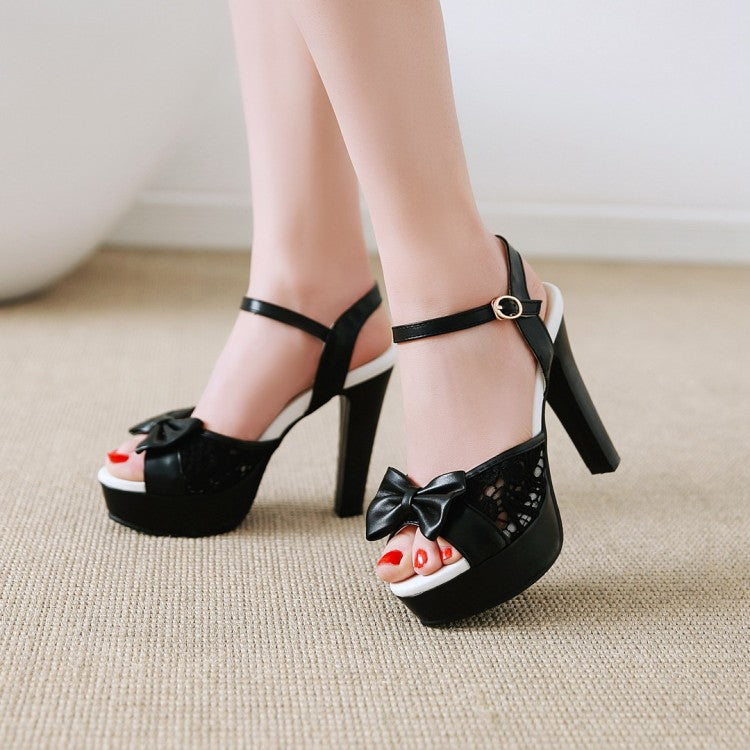 Women's Lace Butterfly Knot High Heel Platform Sandals