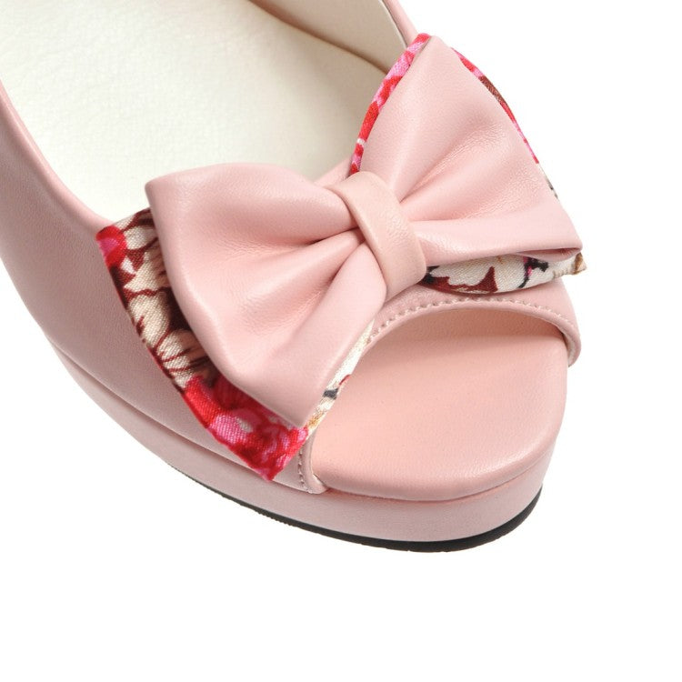 Women's Peep Toe Butterfly Knot High Heel Platform Sandals