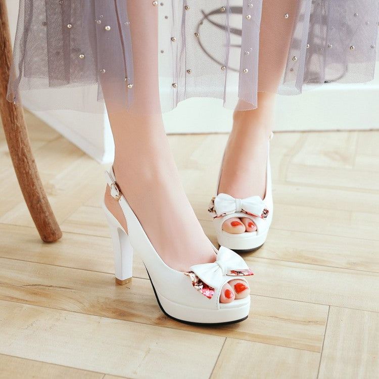 Women's Peep Toe Butterfly Knot High Heel Platform Sandals