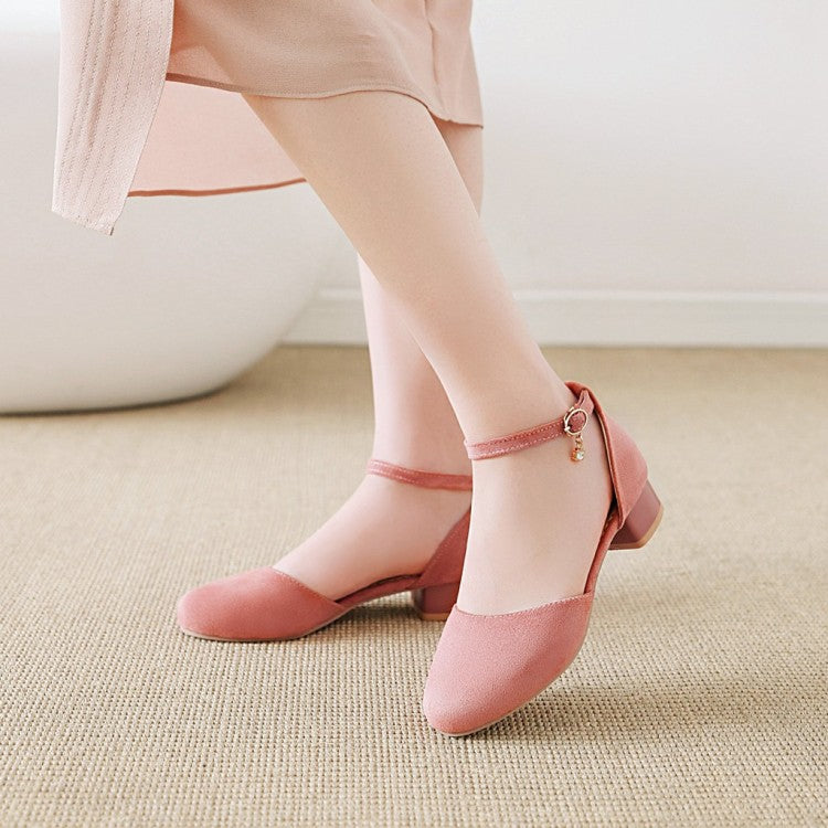 Women's Suede Hollow Out Ankle Wrap Low Block Heels Sandals