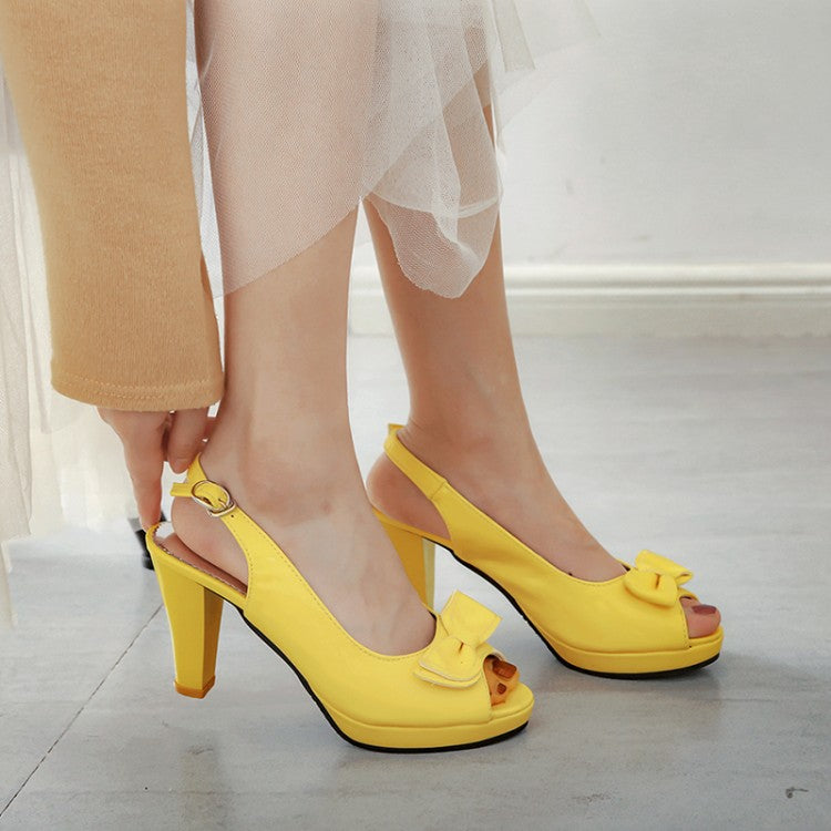 Women's Solid Color Peep Toe Butterfly Knot Platform High Heel Slingback Sandals