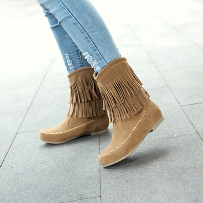 Women's Tassel Low Heels Short Boots