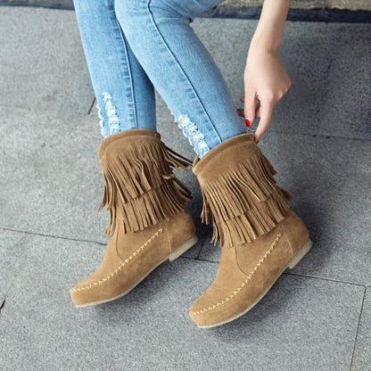 Women's Tassel Low Heels Short Boots