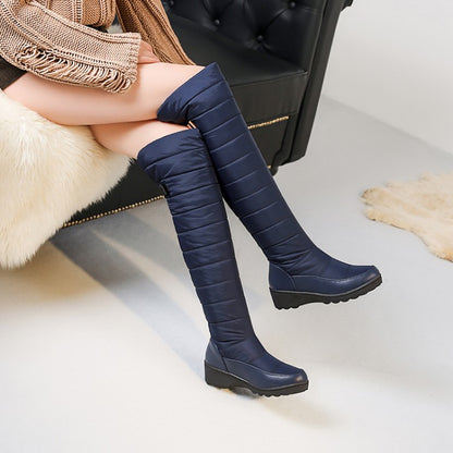 Women's Wedge Heels Down Knee High Boots for Winter