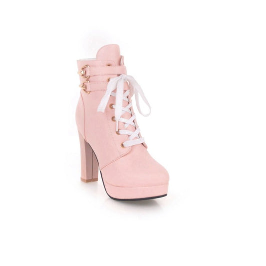 Women's Lace Up Chunky Heel Platform Ankle Boots