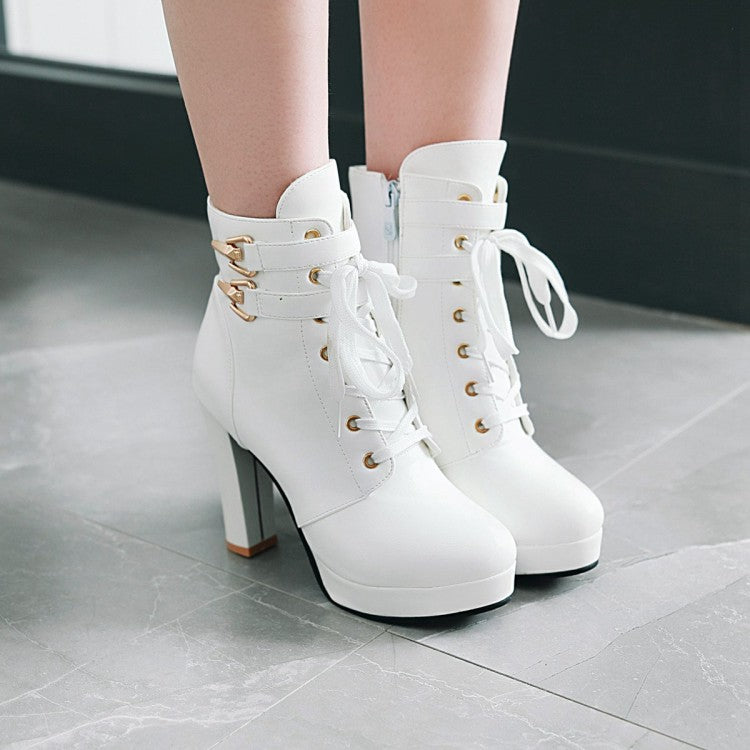 Women's Lace Up Chunky Heel Platform Ankle Boots