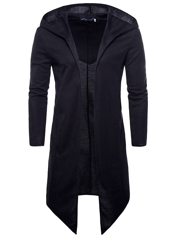 Men's Fashion Hooded Cardigan Knit Sweater Trench Long Sleeved Coat