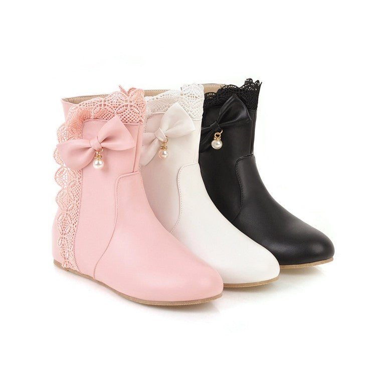 Women's  Bowtie Wedges Heel Short Boots