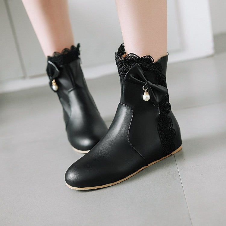 Women's  Bowtie Wedges Heel Short Boots