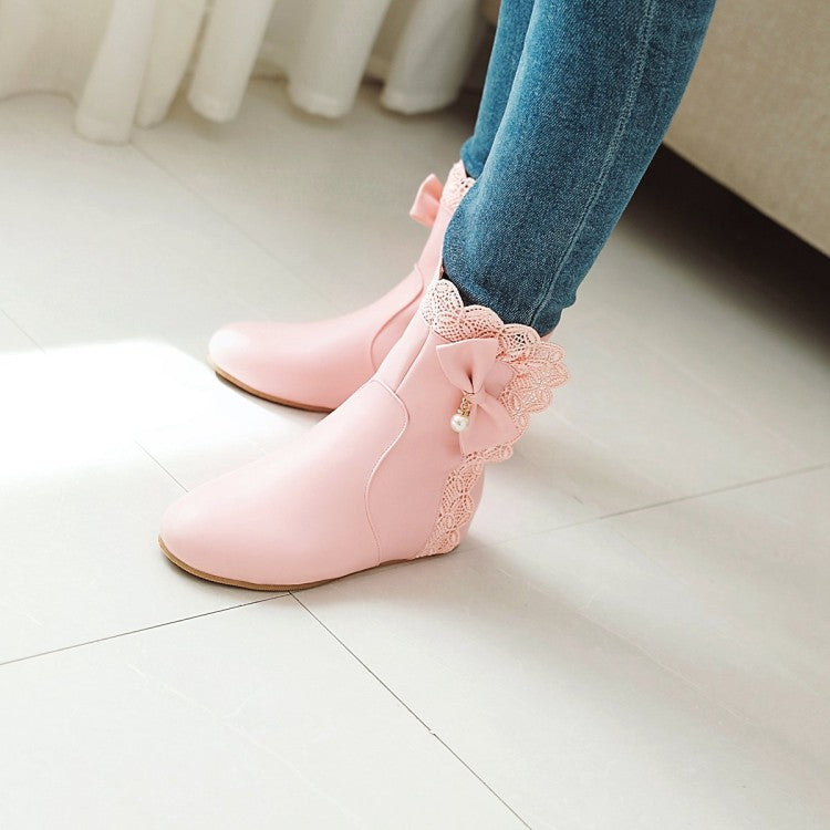 Women's  Bowtie Wedges Heel Short Boots