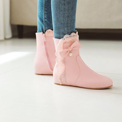 Women's  Bowtie Wedges Heel Short Boots