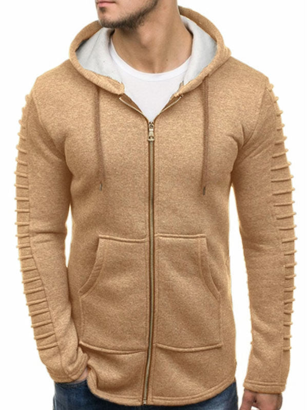 Solid color pleated hot sale sleeve long fleece hoodie