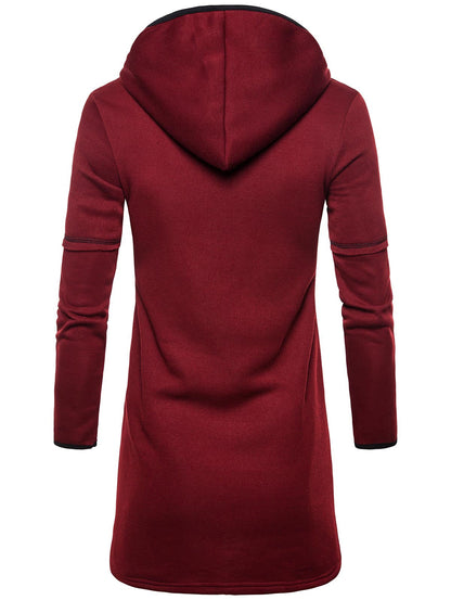 Men's Solid Color Open Front Long Sleeves Longline Hoodie