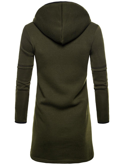 Men's Solid Color Open Front Long Sleeves Longline Hoodie