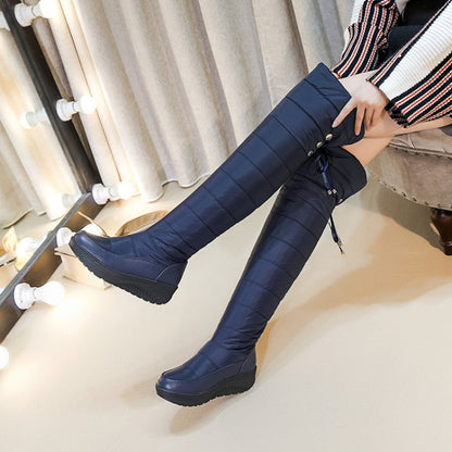 Women's Waterproof Wedge Heels Down Tall Boots for Winter