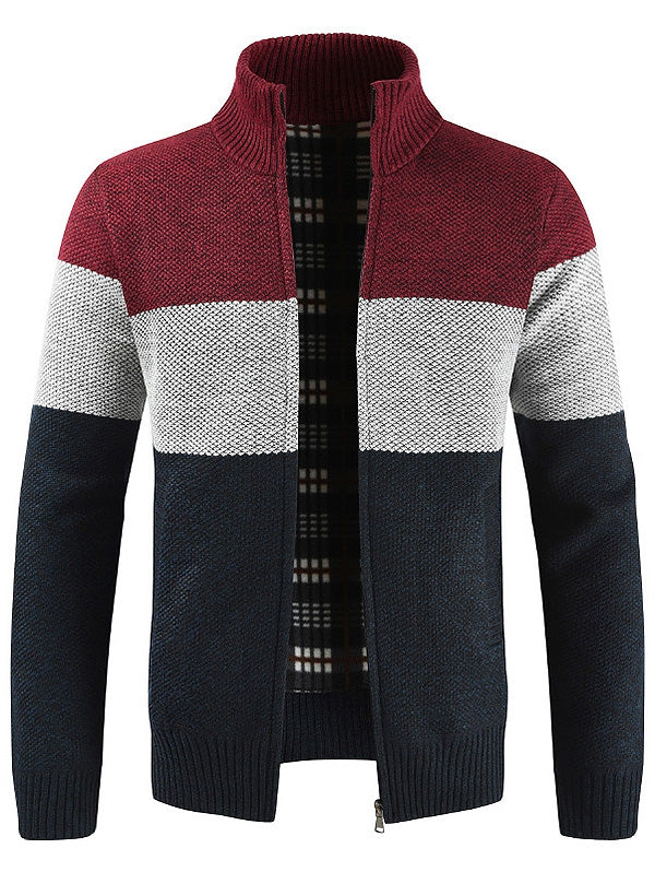 Men's Stripe Stand Collar Sweater for Spring & Fall