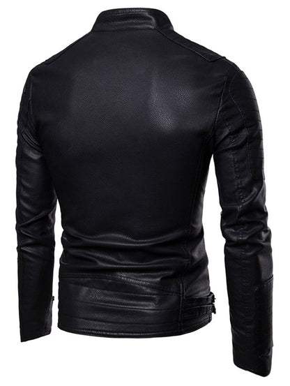 Men's Embellished Casual Faux Leather Zippers Jacket