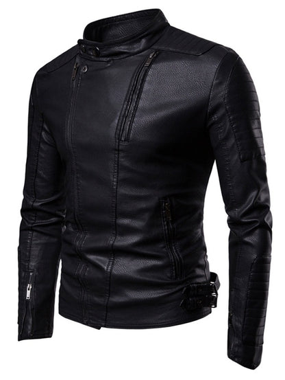 Men's Embellished Casual Faux Leather Zippers Jacket