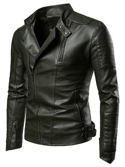 Men's Embellished Casual Faux Leather Zippers Jacket