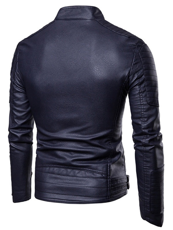 Men's Slim Fit Zippers Embellished Casual Faux Leather Jacket