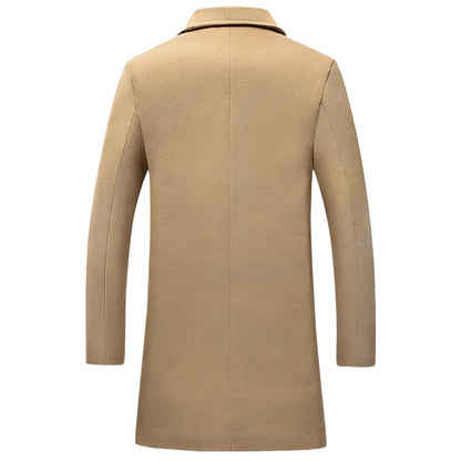 Men's Solid Color Single Breasted Wool Blend Longline Coat