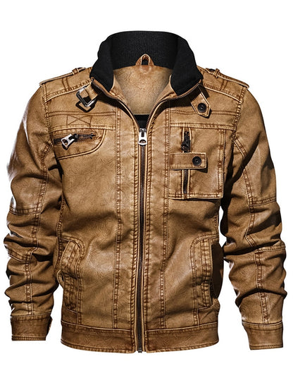 Men's Vintage Stand Collar Fashion PU Jacket