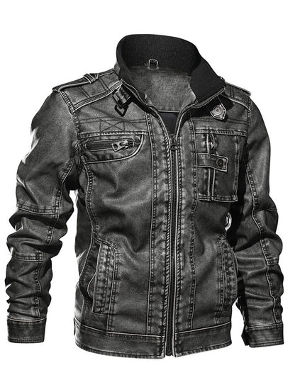 Men's Vintage Stand Collar Fashion PU Jacket