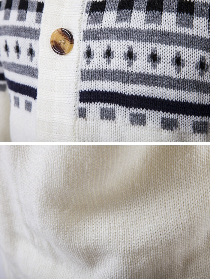 Men's Christmas Knitted Geometric Snowflake Pattern Cardigan