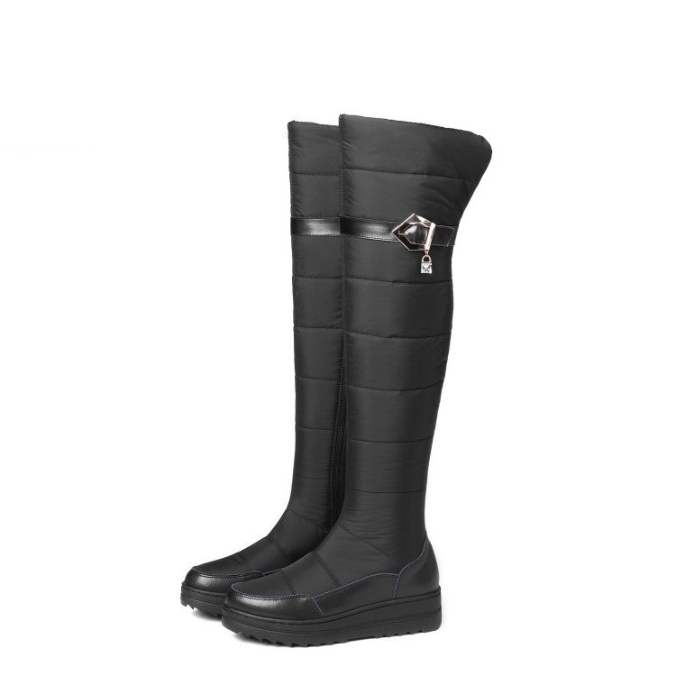 Women's Leather Waterproof Rhinestones Wedge Heels Down Over the Knee Boots for Winter