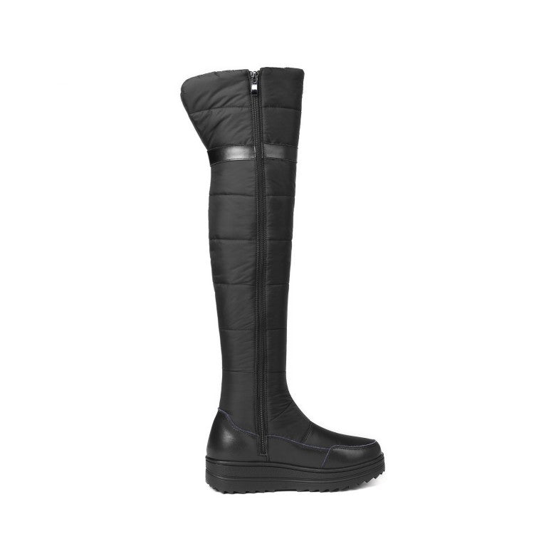 Women's Leather Waterproof Rhinestones Wedge Heels Down Over the Knee Boots for Winter
