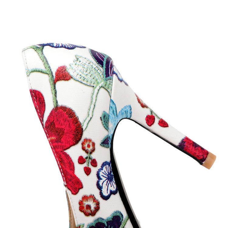 Women's Floral Print High Heel Thin Heeled Pumps