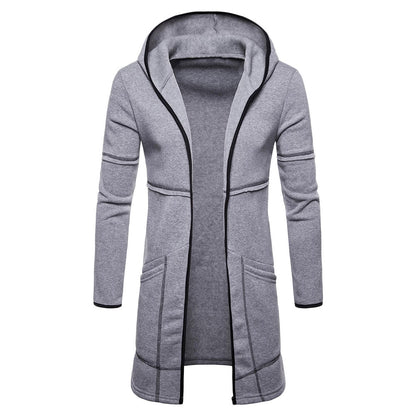 Men's Solid Color Open Front Long Sleeves Longline Hoodie