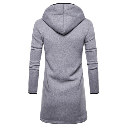 Men's Solid Color Open Front Long Sleeves Longline Hoodie