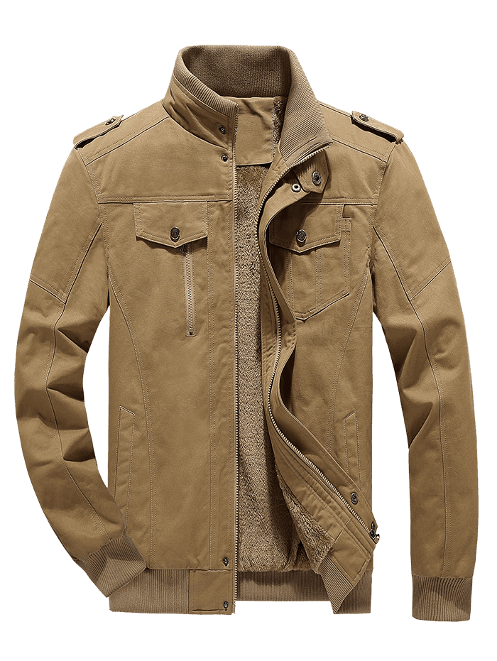 Men's Lined Warm Fluffly Stand Collar Pockets Jacket