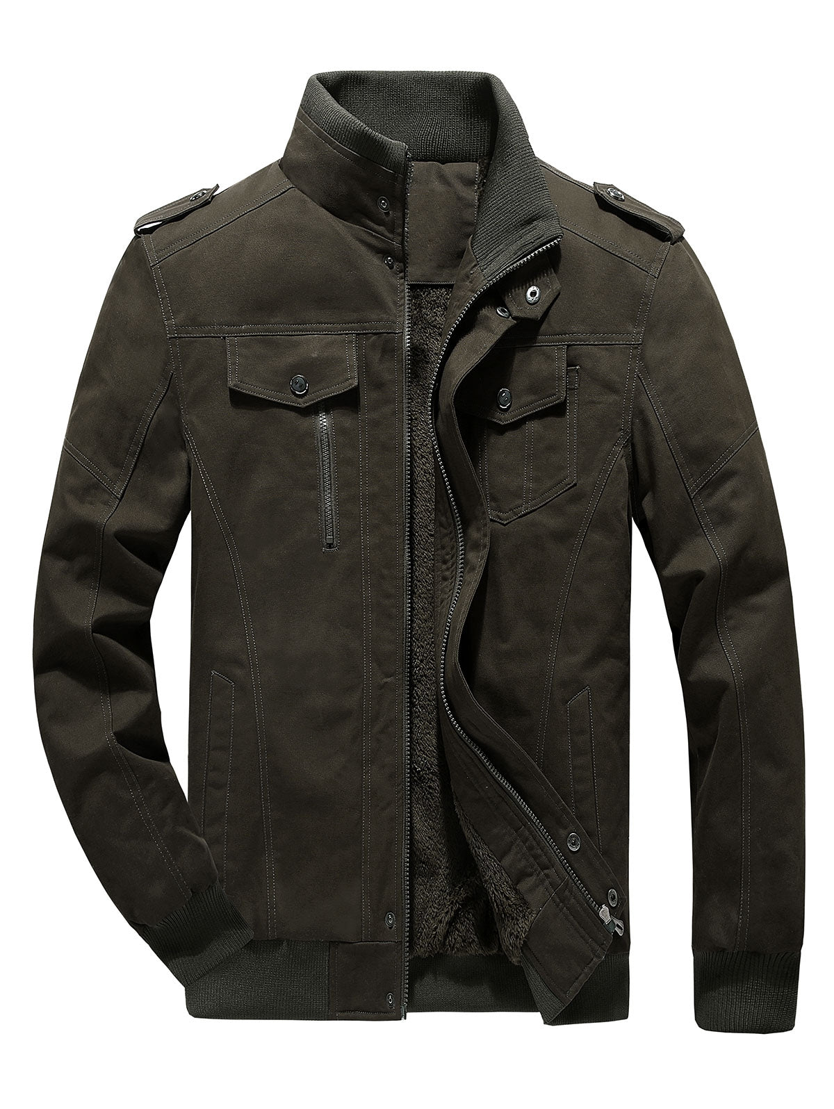 Men's Lined Warm Fluffly Stand Collar Pockets Jacket