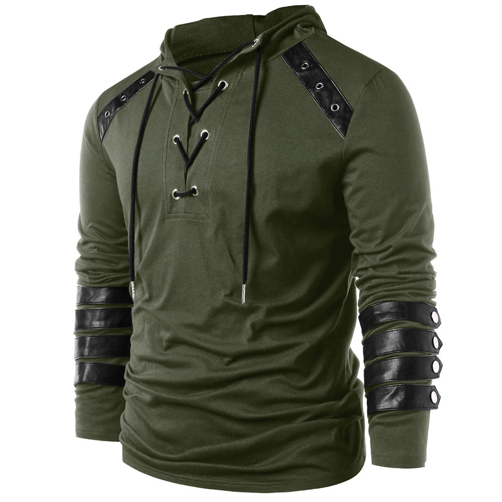 Men's Faux Leather Lace Up Pu Panel Hoodie – meetfun