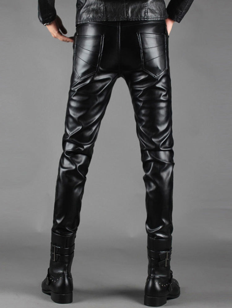 Men's Slim Fit Multi Zip Embellished PU Leather Pants – meetfun