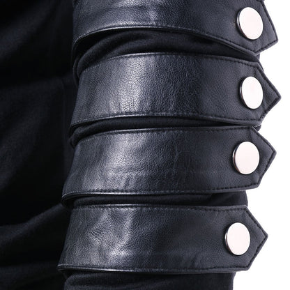 Men's Faux Leather Lace Up Pu Panel Hoodie