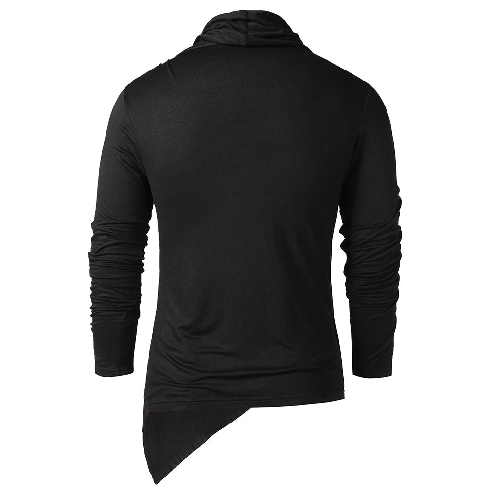 Men's Asymmetric Pile Heap Collar Solid Color Long Sleeves T-shirt