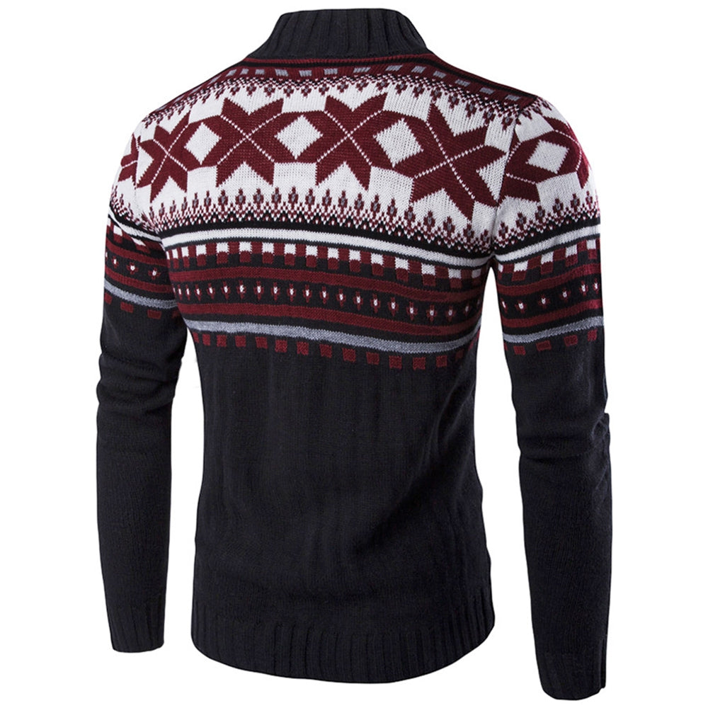 Men's Christmas Knitted Geometric Snowflake Pattern Cardigan