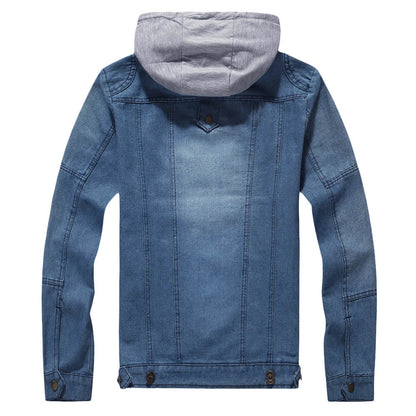 Men's Stylish Hooded Long Sleeves Pocket Denim Jacket