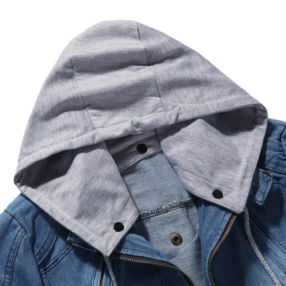 Men's Stylish Hooded Long Sleeves Pocket Denim Jacket