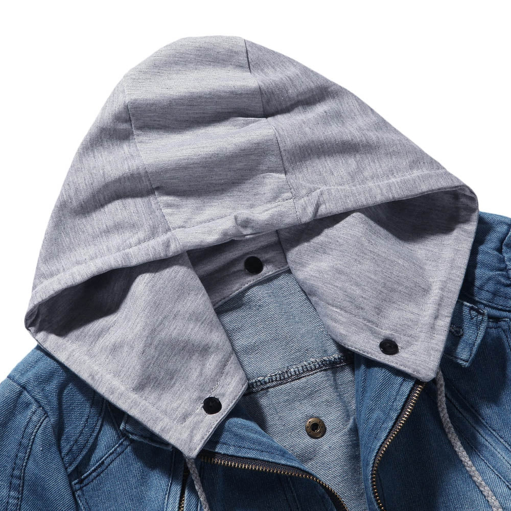 Men's Fashion Stylish Hooded Long Sleeve Pocket Denim Jacket