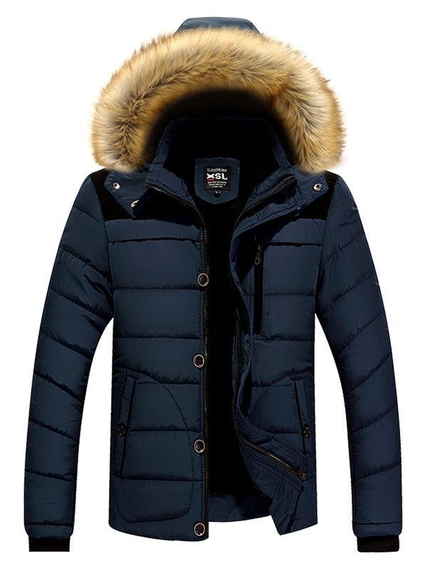 Men's Corduroy Shoulder Patchwork Faux Fur Lined Padded Jacket For Winter