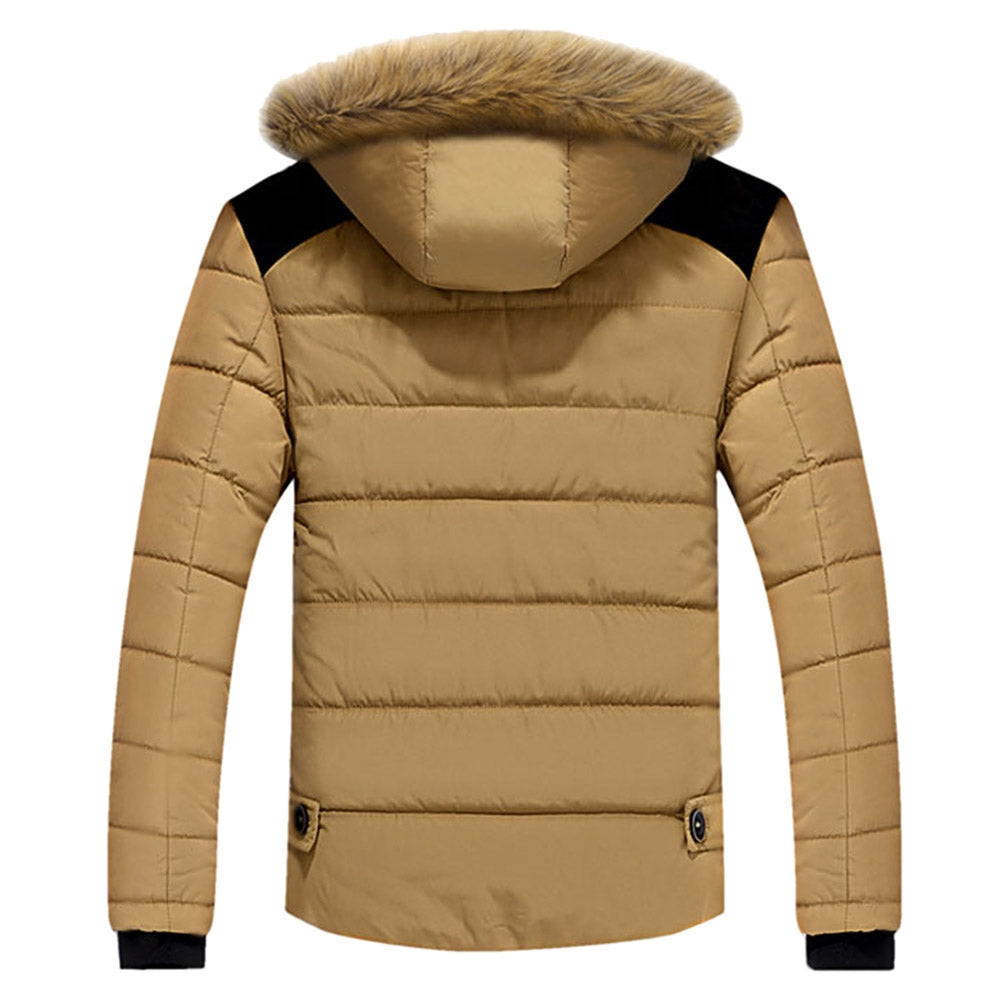 Men's Corduroy Shoulder Patchwork Faux Fur Lined Padded Jacket For Winter