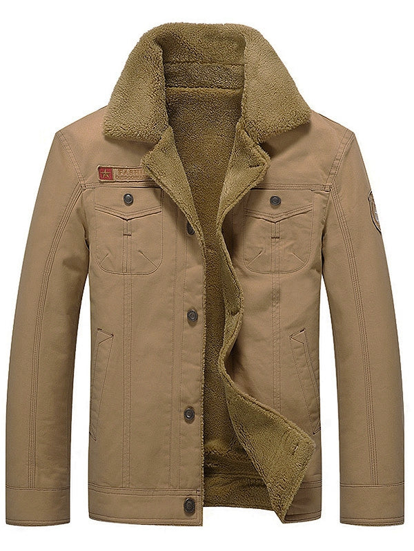 Men's Faux Fur Badge Embellish Button Fly Jacket for Autumn & Winter